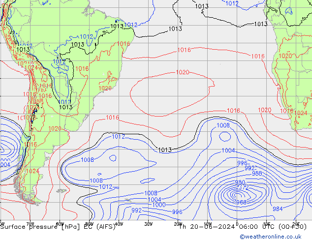 ciśnienie EC (AIFS) czw. 20.06.2024 06 UTC