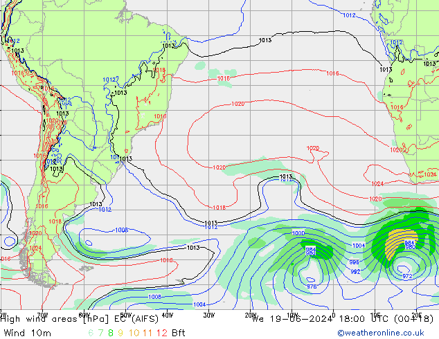 High wind areas EC (AIFS) mié 19.06.2024 18 UTC