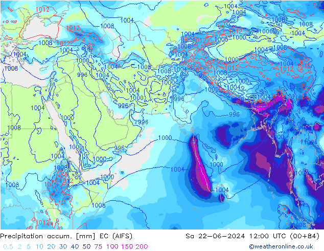 Precipitation accum. EC (AIFS)  22.06.2024 12 UTC