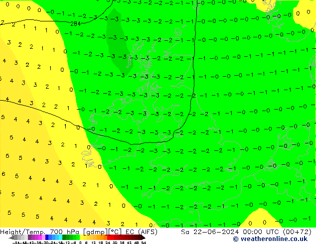 Height/Temp. 700 hPa EC (AIFS) Sa 22.06.2024 00 UTC