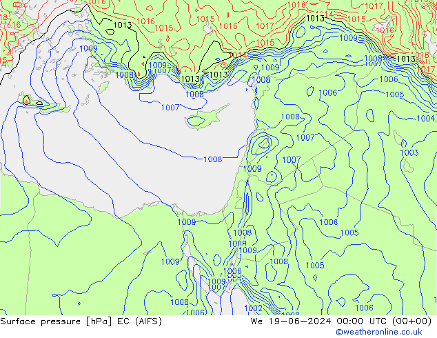 Atmosférický tlak EC (AIFS) St 19.06.2024 00 UTC