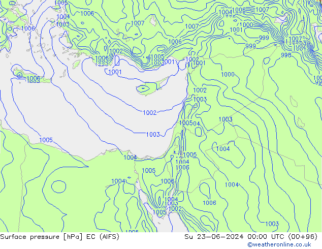 Surface pressure EC (AIFS) Su 23.06.2024 00 UTC