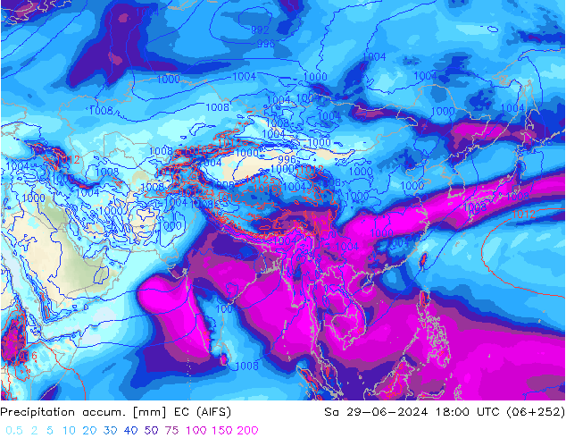 Precipitation accum. EC (AIFS) сб 29.06.2024 18 UTC