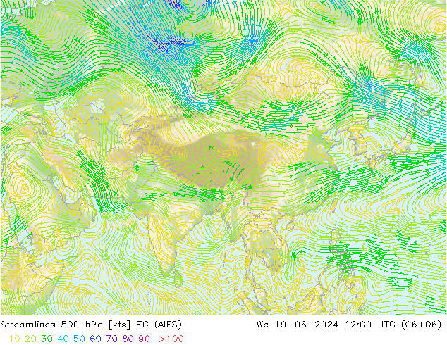 ветер 500 гПа EC (AIFS) ср 19.06.2024 12 UTC