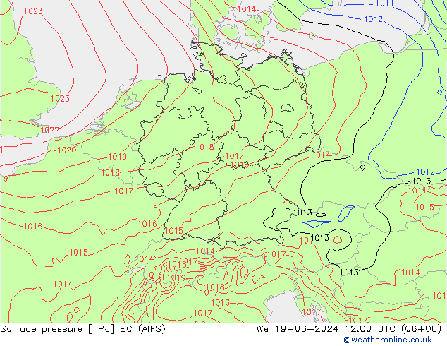 Surface pressure EC (AIFS) We 19.06.2024 12 UTC