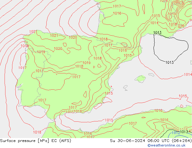 Atmosférický tlak EC (AIFS) Ne 30.06.2024 06 UTC