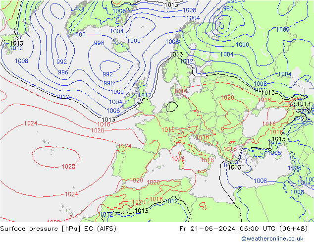 Surface pressure EC (AIFS) Fr 21.06.2024 06 UTC