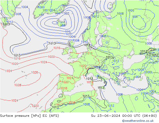 Surface pressure EC (AIFS) Su 23.06.2024 00 UTC