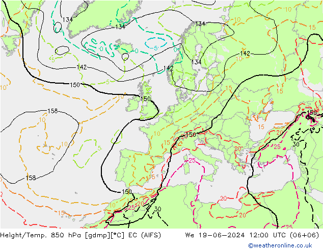 Height/Temp. 850 hPa EC (AIFS) Mi 19.06.2024 12 UTC