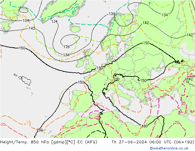 Hoogte/Temp. 850 hPa EC (AIFS) do 27.06.2024 06 UTC