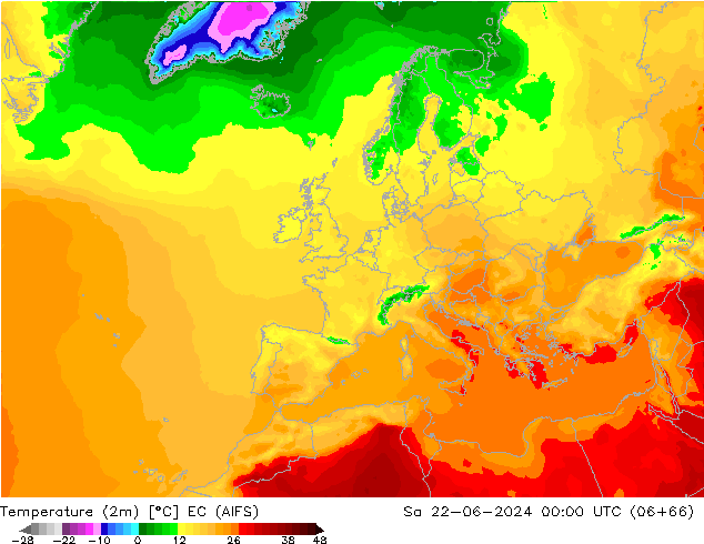 Temperatura (2m) EC (AIFS) sab 22.06.2024 00 UTC
