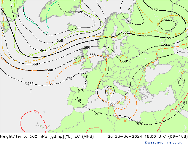 Yükseklik/Sıc. 500 hPa EC (AIFS) Paz 23.06.2024 18 UTC