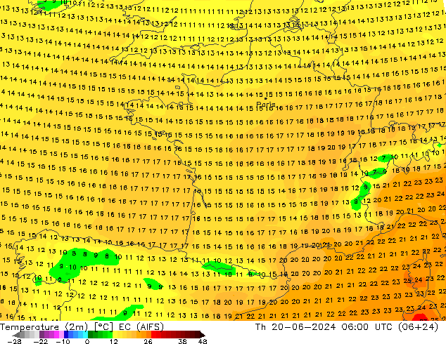 Temperaturkarte (2m) EC (AIFS) Do 20.06.2024 06 UTC