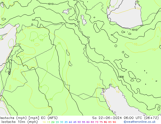 Izotacha (mph) EC (AIFS) so. 22.06.2024 06 UTC