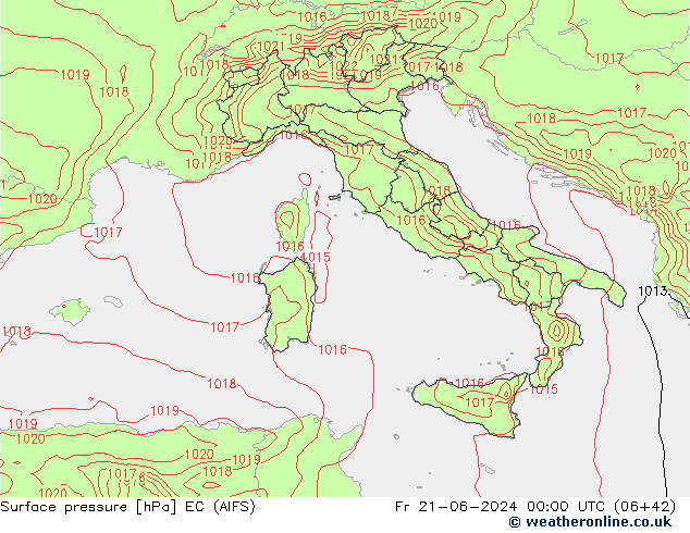 Surface pressure EC (AIFS) Fr 21.06.2024 00 UTC