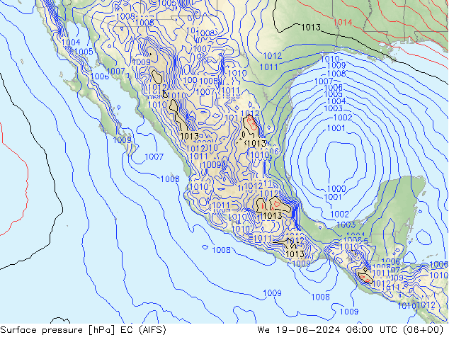 Presión superficial EC (AIFS) mié 19.06.2024 06 UTC