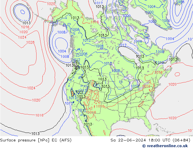 Surface pressure EC (AIFS) Sa 22.06.2024 18 UTC