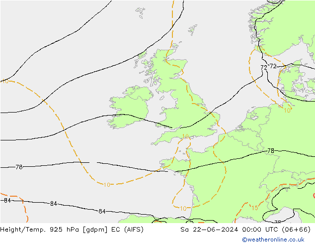 Height/Temp. 925 hPa EC (AIFS) Sa 22.06.2024 00 UTC