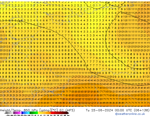 Height/Temp. 850 hPa EC (AIFS) Tu 25.06.2024 00 UTC