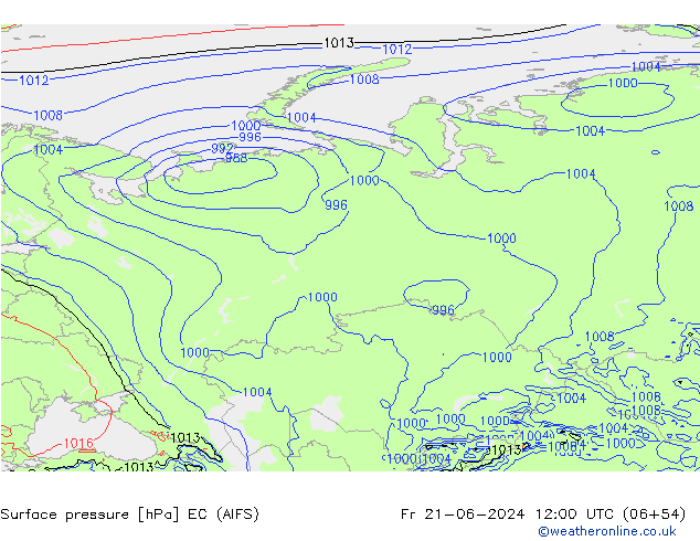 Atmosférický tlak EC (AIFS) Pá 21.06.2024 12 UTC
