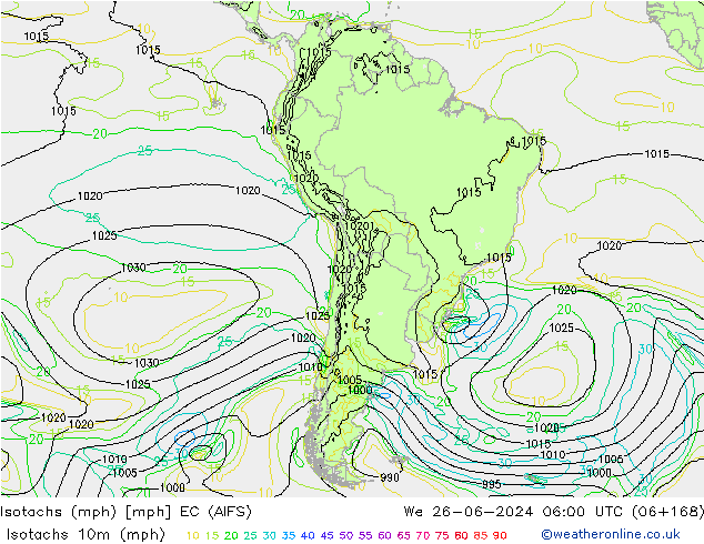 Isotaca (mph) EC (AIFS) mié 26.06.2024 06 UTC