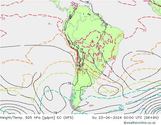 Height/Temp. 925 hPa EC (AIFS) So 23.06.2024 00 UTC