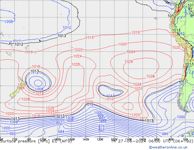 Atmosférický tlak EC (AIFS) Čt 27.06.2024 06 UTC