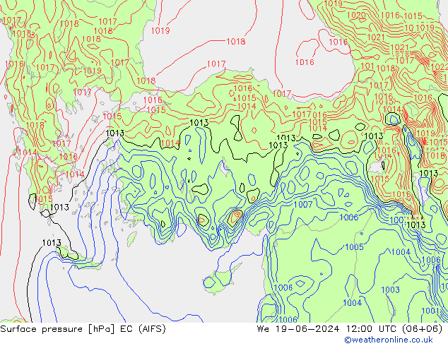 Surface pressure EC (AIFS) We 19.06.2024 12 UTC