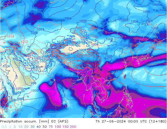Totale neerslag EC (AIFS) do 27.06.2024 00 UTC