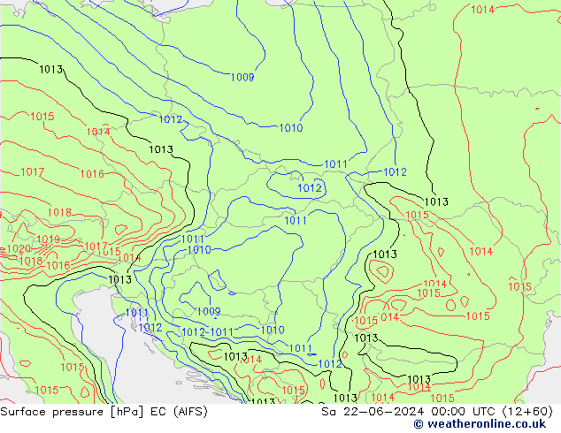 Surface pressure EC (AIFS) Sa 22.06.2024 00 UTC