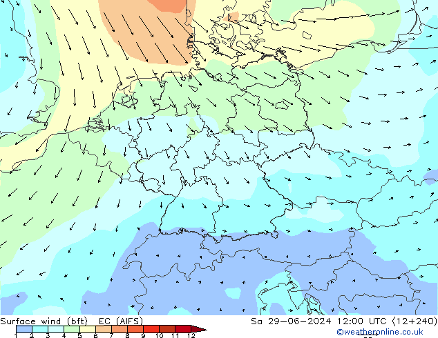 Bodenwind (bft) EC (AIFS) Sa 29.06.2024 12 UTC