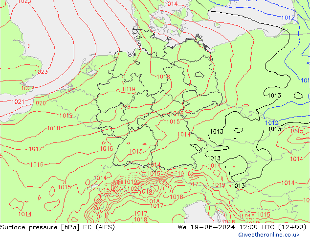 Pressione al suolo EC (AIFS) mer 19.06.2024 12 UTC