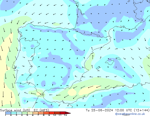 Wind 10 m (bft) EC (AIFS) di 25.06.2024 12 UTC