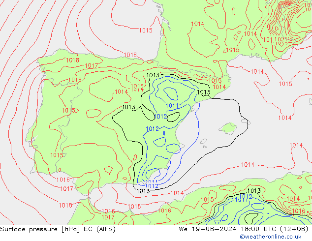 Atmosférický tlak EC (AIFS) St 19.06.2024 18 UTC