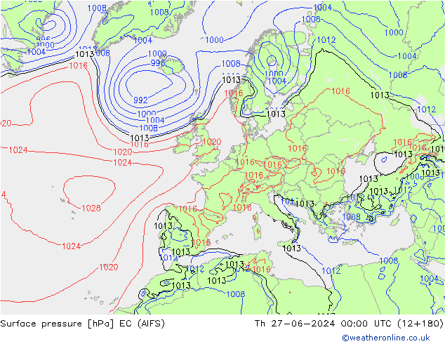 地面气压 EC (AIFS) 星期四 27.06.2024 00 UTC