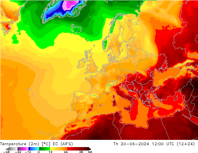 Temperaturkarte (2m) EC (AIFS) Do 20.06.2024 12 UTC