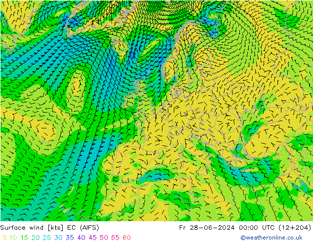 ветер 10 m EC (AIFS) пт 28.06.2024 00 UTC