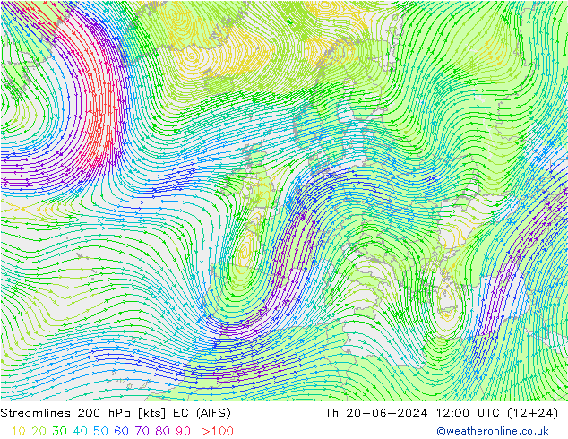 风 200 hPa EC (AIFS) 星期四 20.06.2024 12 UTC