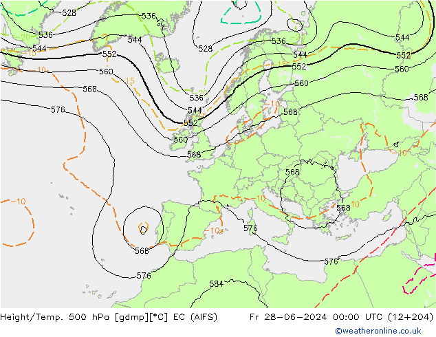 Height/Temp. 500 hPa EC (AIFS) Fr 28.06.2024 00 UTC