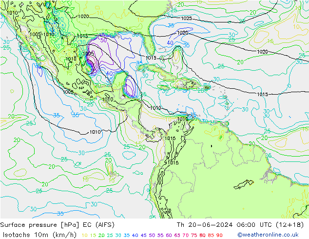 Eşrüzgar Hızları (km/sa) EC (AIFS) Per 20.06.2024 06 UTC