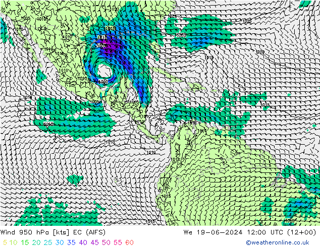 Wind 950 hPa EC (AIFS) We 19.06.2024 12 UTC