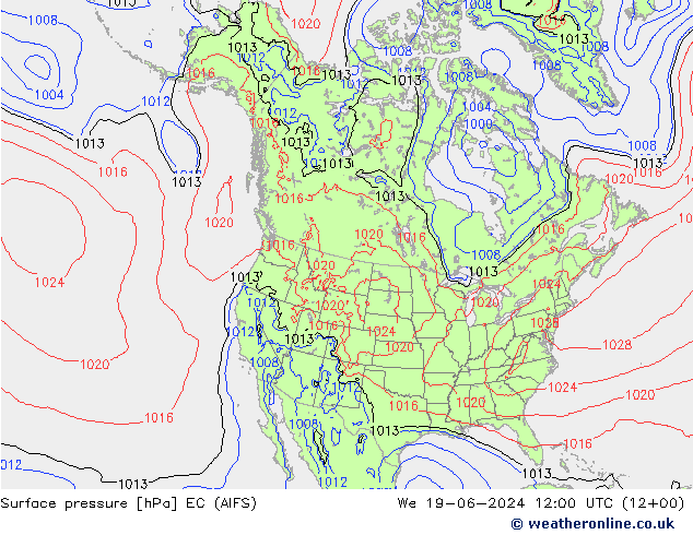 Surface pressure EC (AIFS) We 19.06.2024 12 UTC