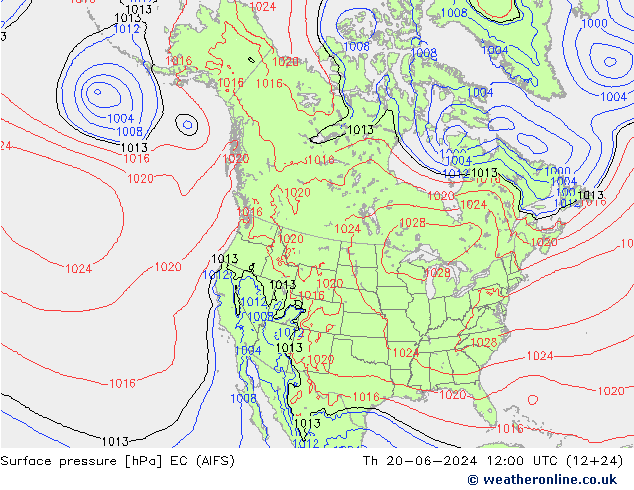 Pressione al suolo EC (AIFS) gio 20.06.2024 12 UTC