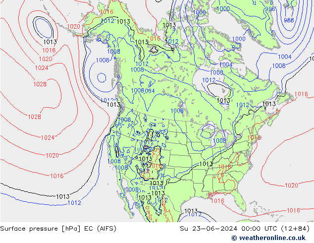 Surface pressure EC (AIFS) Su 23.06.2024 00 UTC