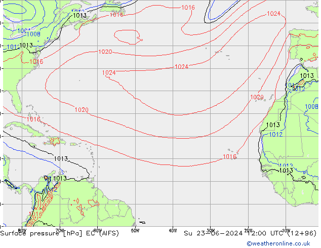 Pressione al suolo EC (AIFS) dom 23.06.2024 12 UTC