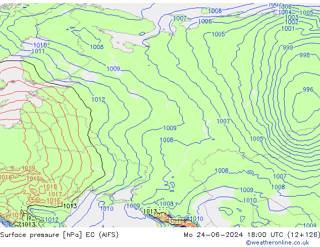Atmosférický tlak EC (AIFS) Po 24.06.2024 18 UTC