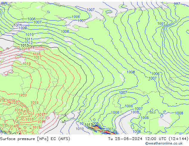 Atmosférický tlak EC (AIFS) Út 25.06.2024 12 UTC