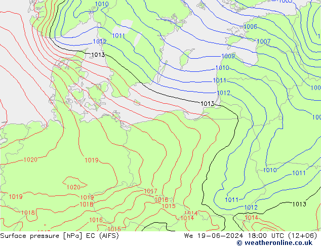 Atmosférický tlak EC (AIFS) St 19.06.2024 18 UTC