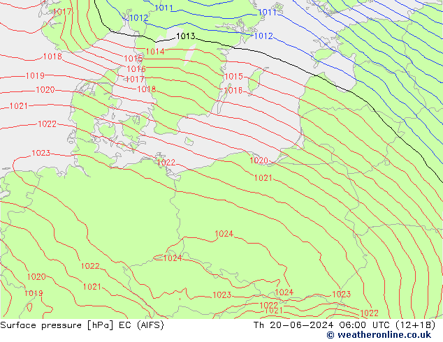 приземное давление EC (AIFS) чт 20.06.2024 06 UTC