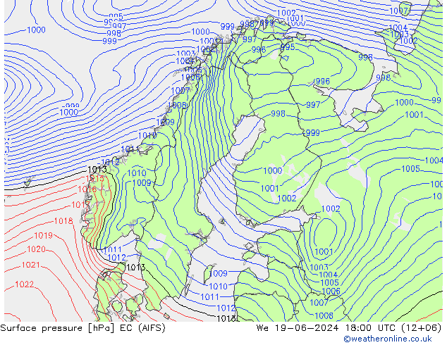 地面气压 EC (AIFS) 星期三 19.06.2024 18 UTC